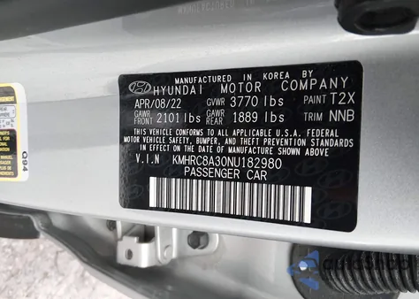 2022 Hyundai Venue Sel из США, поврежденный, VIN KMHRC8A30NU182980